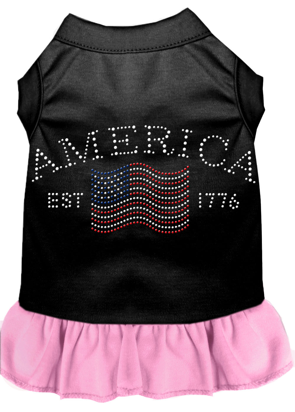 Classic America Rhinestone Dress Black with Light Pink Med